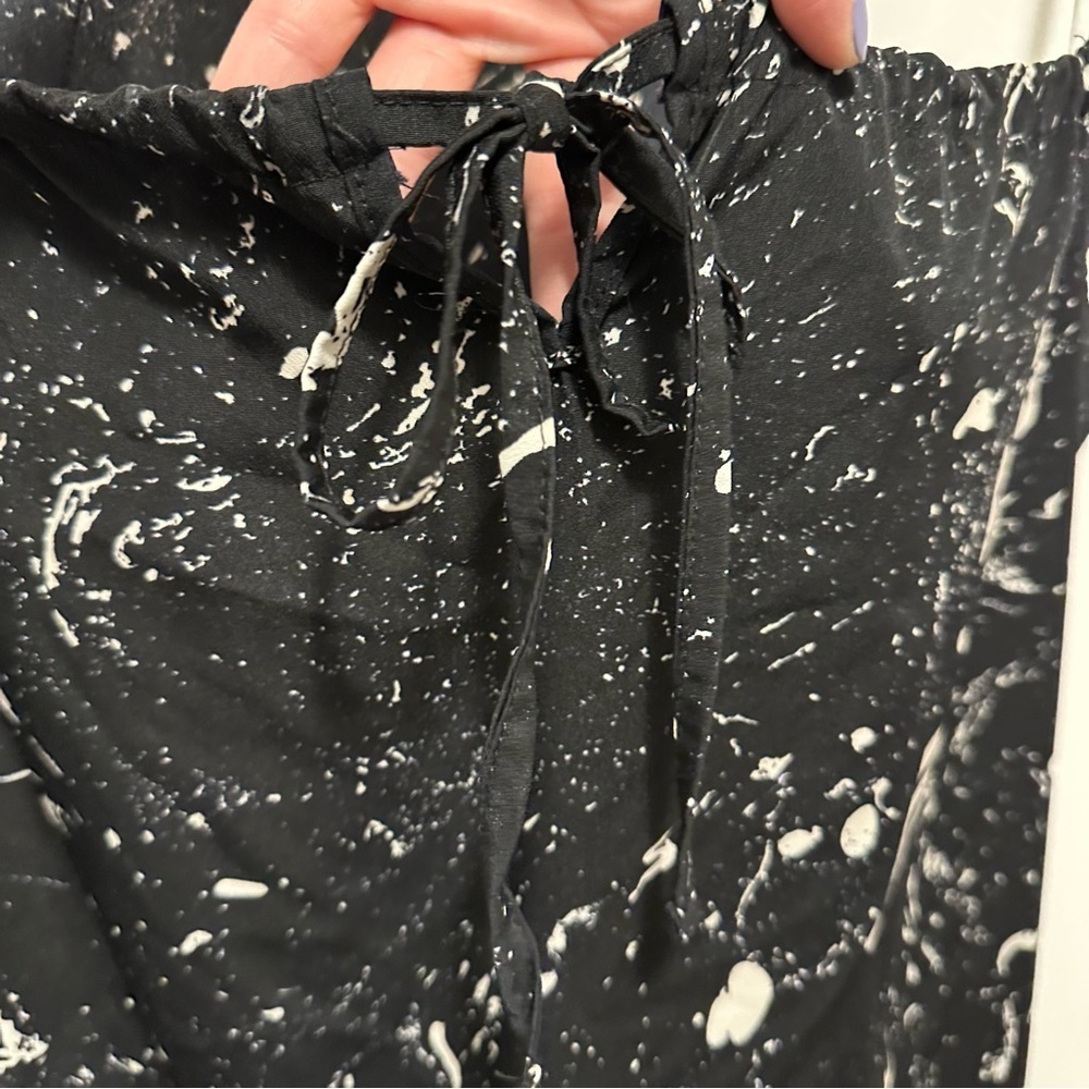 ALIKE Black & Cream Splatter Paint Print Abstract Sleeveless Midi Slip Dress L - Picture 3 of 7